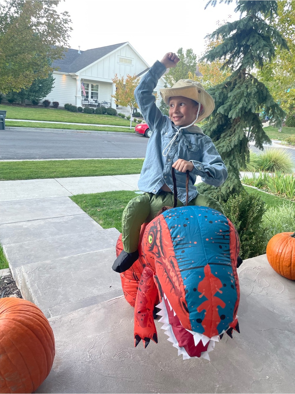 Spirit Inflatable Red & Teal Dinosaur Ride-On Costume
